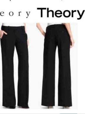 Theory Emery Black Wide-Leg Wool Pants, lightweight Fabric.